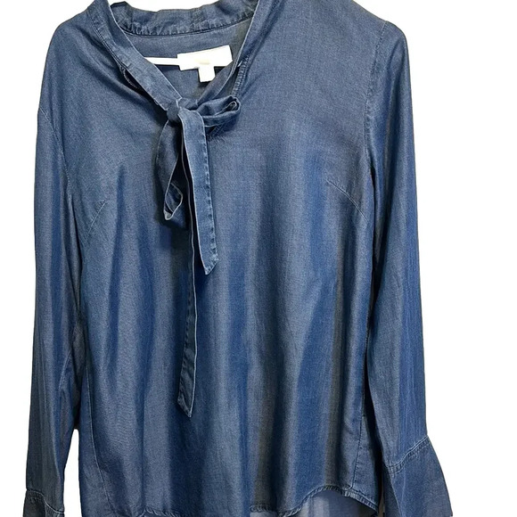 MICHAEL Michael Kors Tops - MICHAEL Michael Kors Blue Band Collar Cuffed Sleeve Blouse